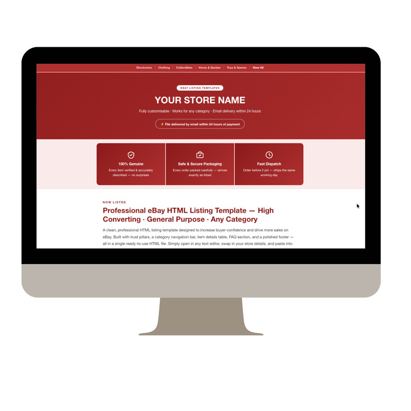 Modern eBay HTML Listing Description Template Responsive Mobile All Colours gallery