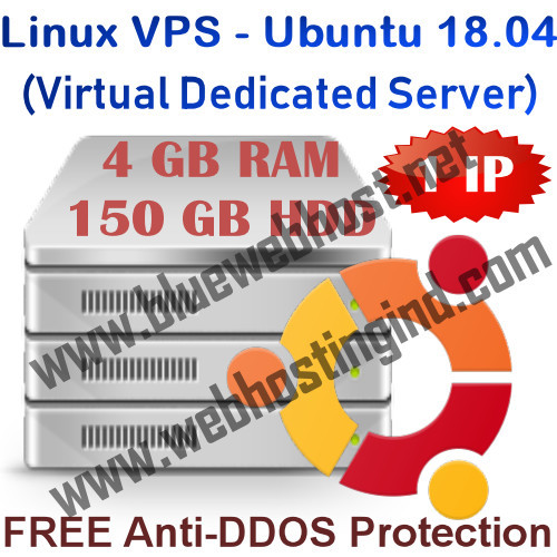 Linux VPS - Ubuntu 18.04 (Virtual Dedicated Server) 4GB RAM + 150GB HDD
