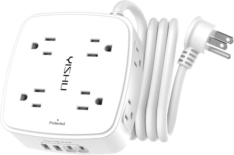 6FT Surge Protector Power Strip 8 Outlets 4 USB Ports Flat Plug Wall Mount