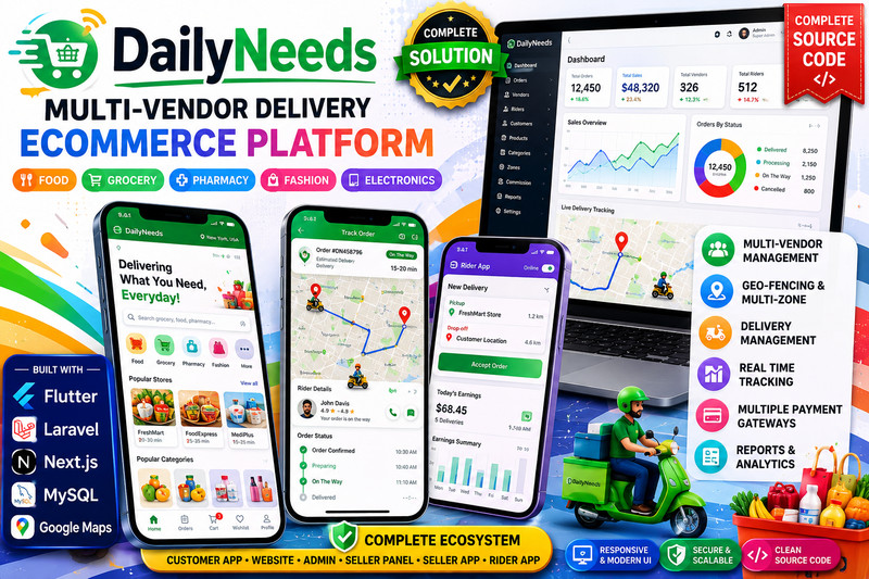 DailyNeeds Multi-Vendor Flutter eCommerce, Grocery, Food, Pharmacy Delivery App