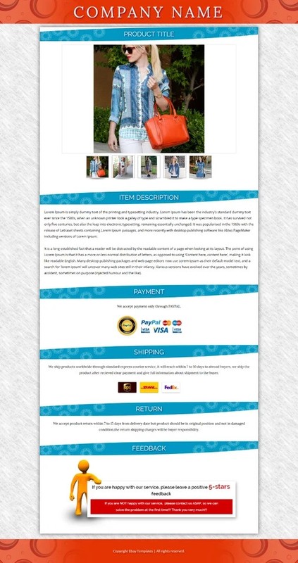 Mobile Responsive eBay Listing Template Auction Gallery Html for Fashion