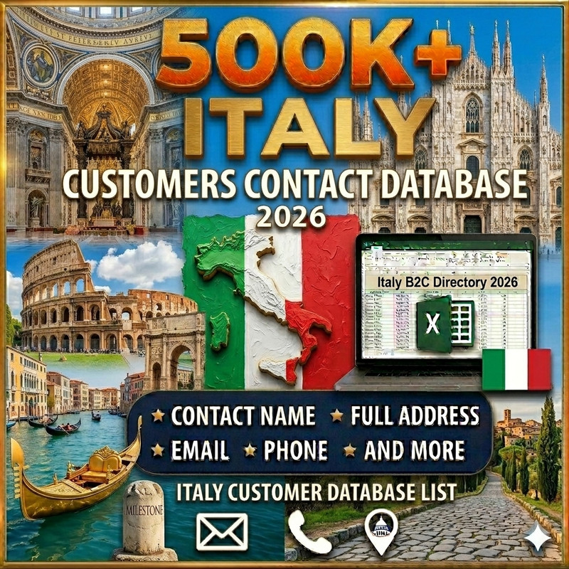 500K Italy Customers Email Database – B2C Contact leads list (Excel file)