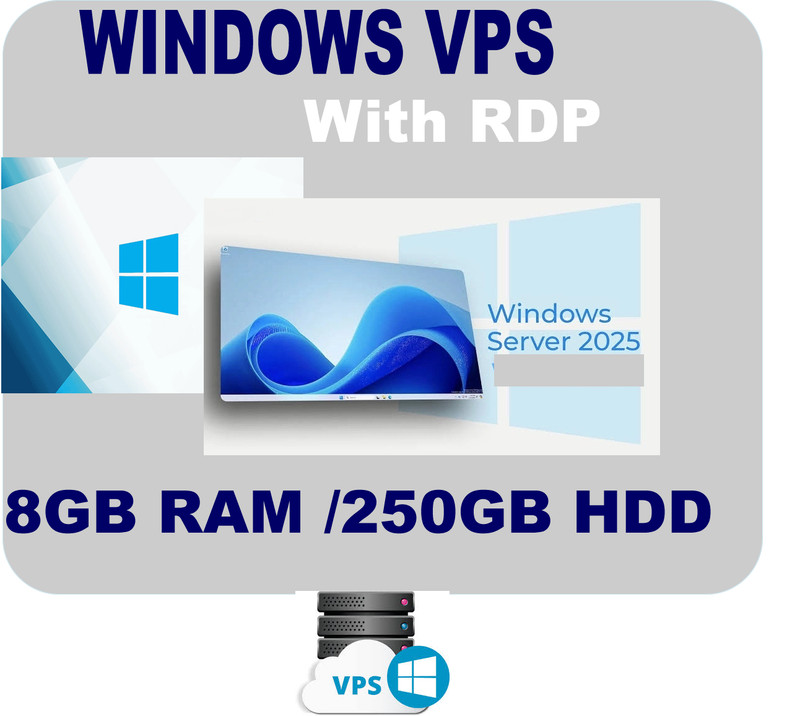 Windows VPS Server 8GB RAM, 250GB HDD RDP Enabled, Fast browsing 24hour support