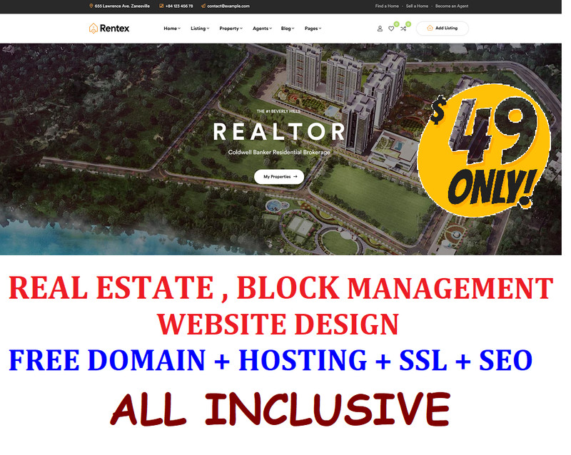 REAL ESTATE, BLOCK MANAGEMENT WEB SITE DESIGN Pages Free Domain Hosting SEO SSL