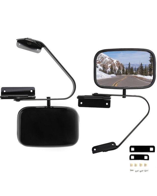 Black Pair Side Mirror Manual Fold Non-Heated 1980-1996 Ford F150 F250 Bronco