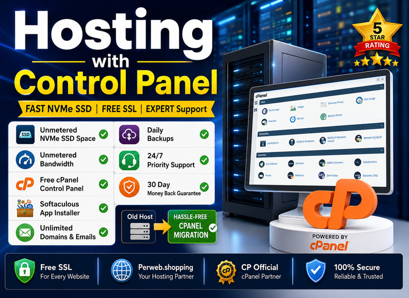 Hosting with Control Panel - 🧠Unlimited SSD | Websites | 24/7 Help | $14.99/Yr