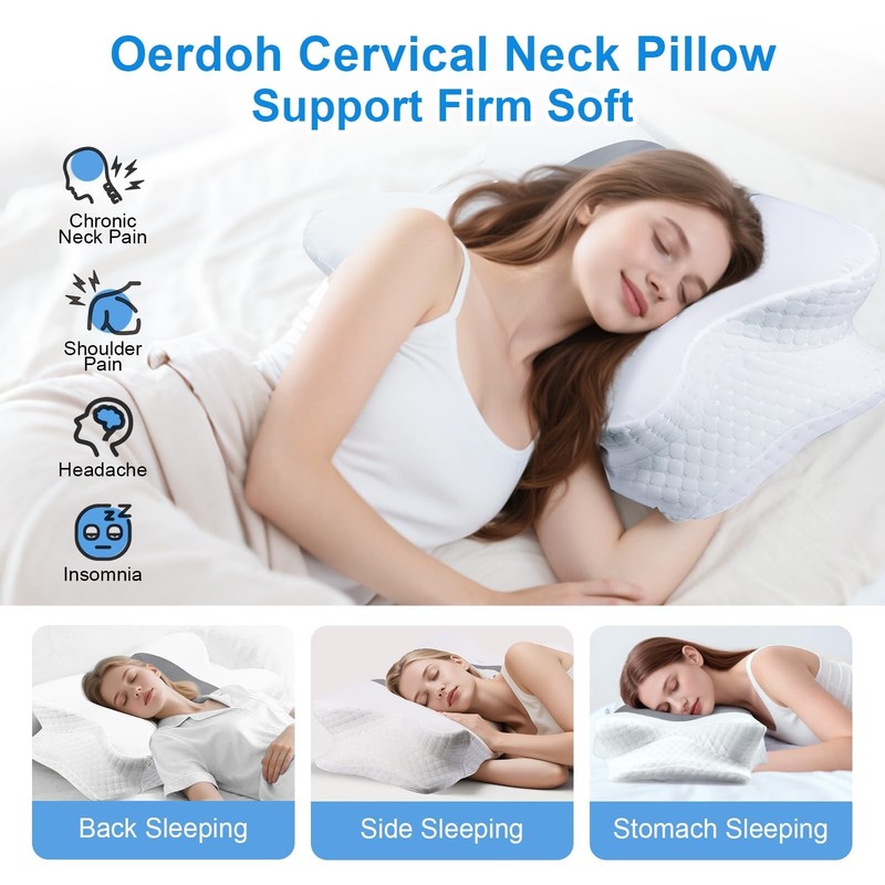 Neck Pillow - Memory Foam Pillow for Side, Back & Stomach Sleepers with Ergon... gallery