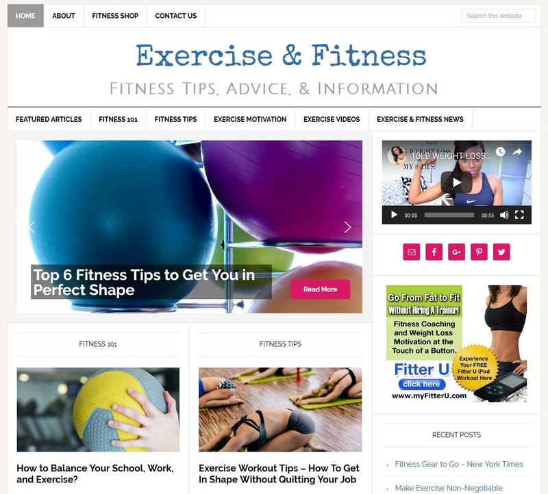 * EXERCISE & FITNESS TIPS * affiliate website for sale w/ DAILY AUTO CONTENT