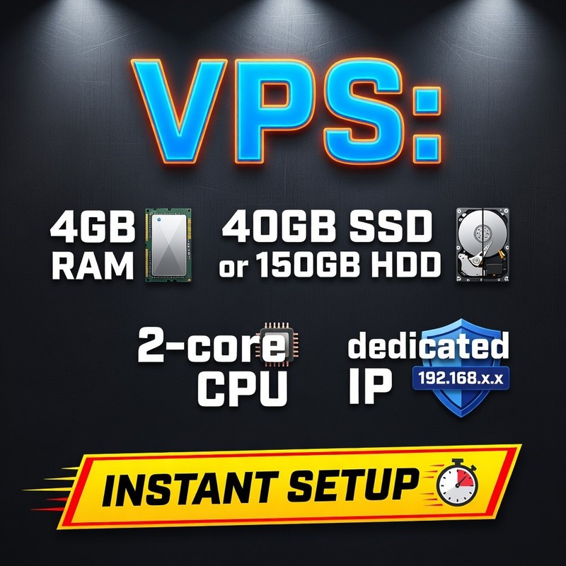SSD VPS Server – Linux/Windows Hosting | High Speed Instant Setup | 1 Month Plan