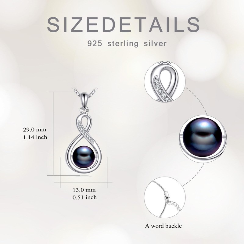 s925 8-10mm Freshwater Cultured Black Pearl Necklace, 18k White Gold Plated S... gallery