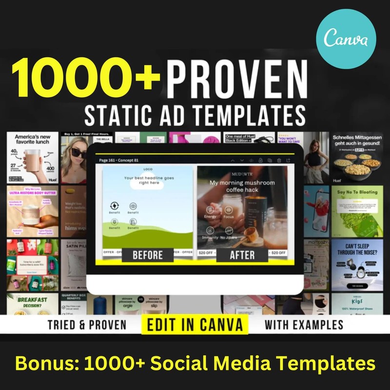 1,000+ High-Converting Static Ads Canva Templates | Bonus 1000+ Social Media