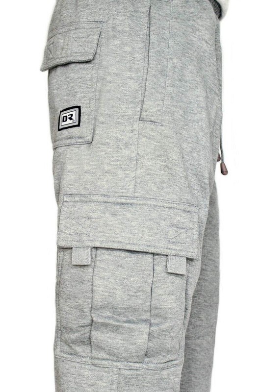 DREAM USA Men's Heavyweight Fleece Cargo Sweatpants Large Grey gallery