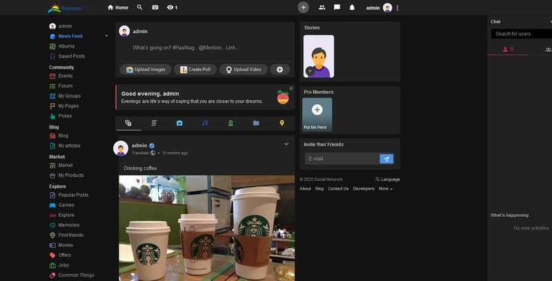 Social Networking Website (Black), Facebook Clone + Hosting + SSL+ Update