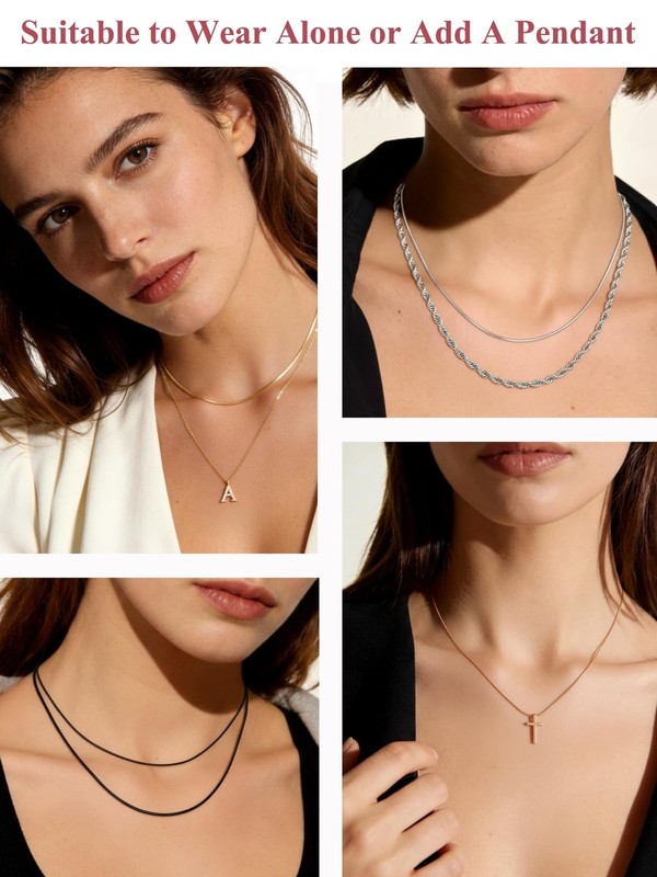 FOCALOOK Snake Chain Necklace, 1/1.2/1.5/2mm 14K Gold Plated Womens Chains | ... gallery