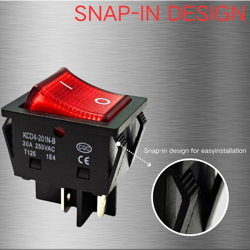 "2 Pack 30A 250V Rocker Switch, Red LED, DPST 4 Pin, Heavy Duty, 120V Toggle " gallery