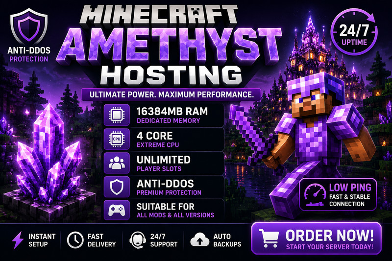 Minecraft AMETHYST Hosting 16GB RAM Anti DDoS Instant Setup