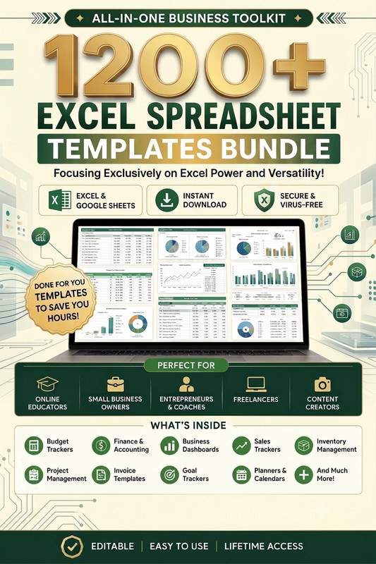 Excel Spreadsheet Templates Bundle | Budget Invoice Finance Planner 1200+ 2026✅