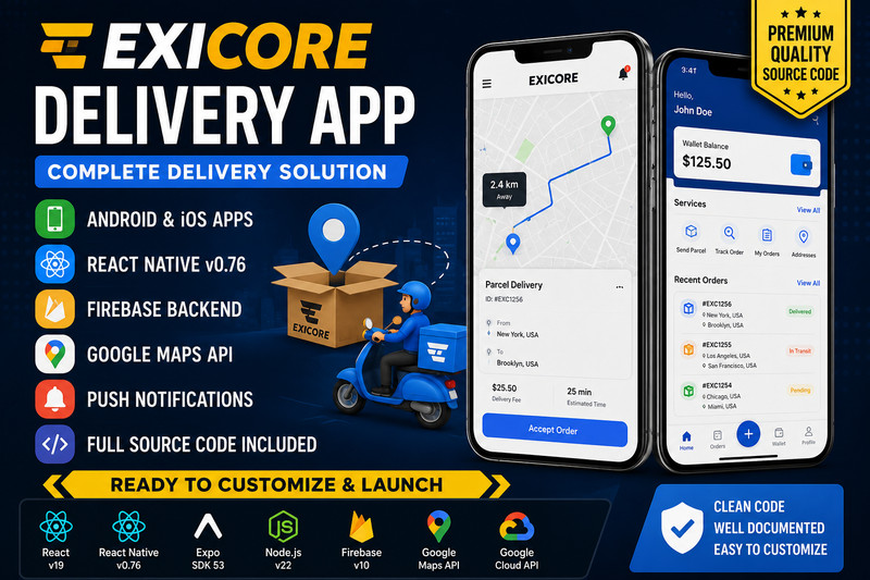 Exicore – Delivery React Native App | Android, iOS | Complete Delivery Solution