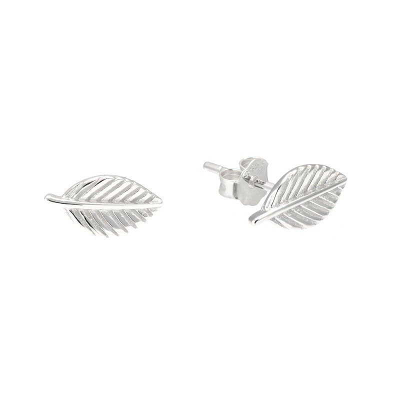 925 Sterling Silver Small Leaf Earrings Studs for Women White Gold