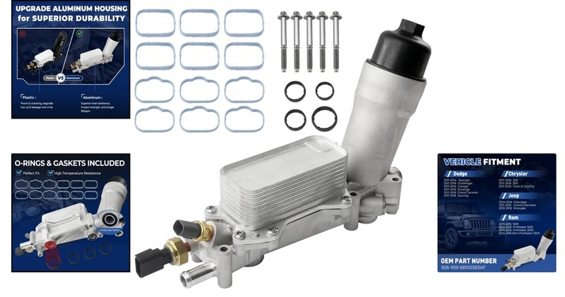 926-959 Upgrade Aluminum Engine Oil Cooler Oil Filter Housing for 2011-2016 Jeep gallery