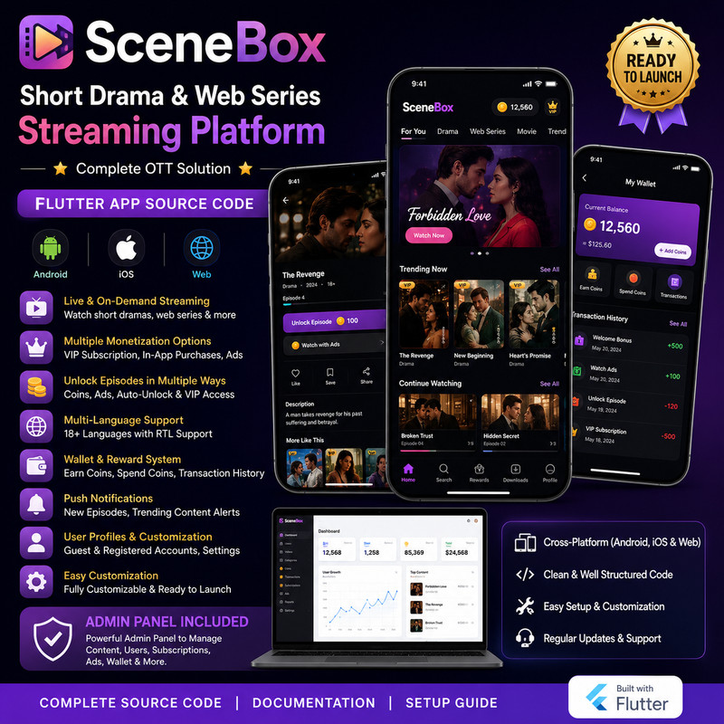 SceneBox Flutter OTT App | Short Drama & Web Series Streaming | Android iOS Web