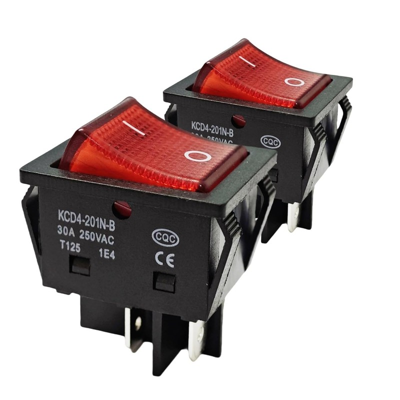 "2 Pack 30A 250V Rocker Switch, Red LED, DPST 4 Pin, Heavy Duty, 120V Toggle " gallery