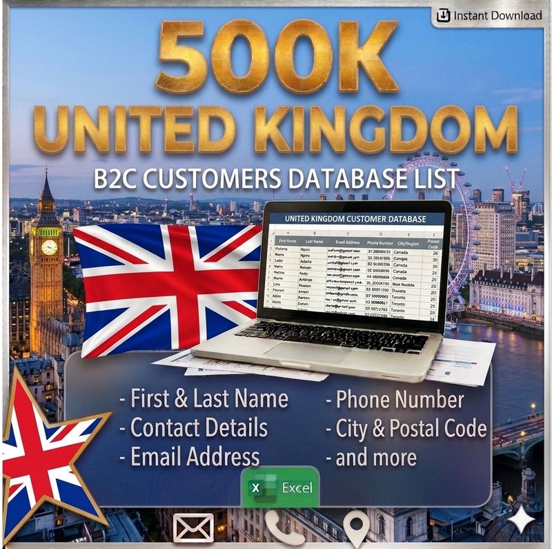 500K UK Customers Email Database – B2C Contact leads (Excel Instant Download) gallery
