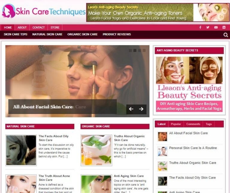 Skin Care Techniques Ready Made Blog Turnkey Niche Website Business for Sale