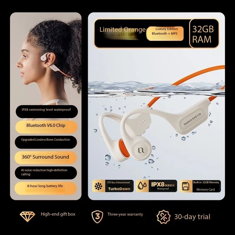 SHEYINX5 headphones, sports cycling, 8-level waterproof, 32G memory