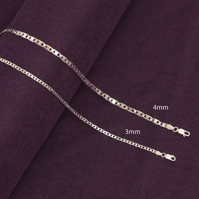 LeCalla Solid 925 Sterling Silver Italian 3 MM, 4 MM Diamond-Cut Solid Flat M... gallery