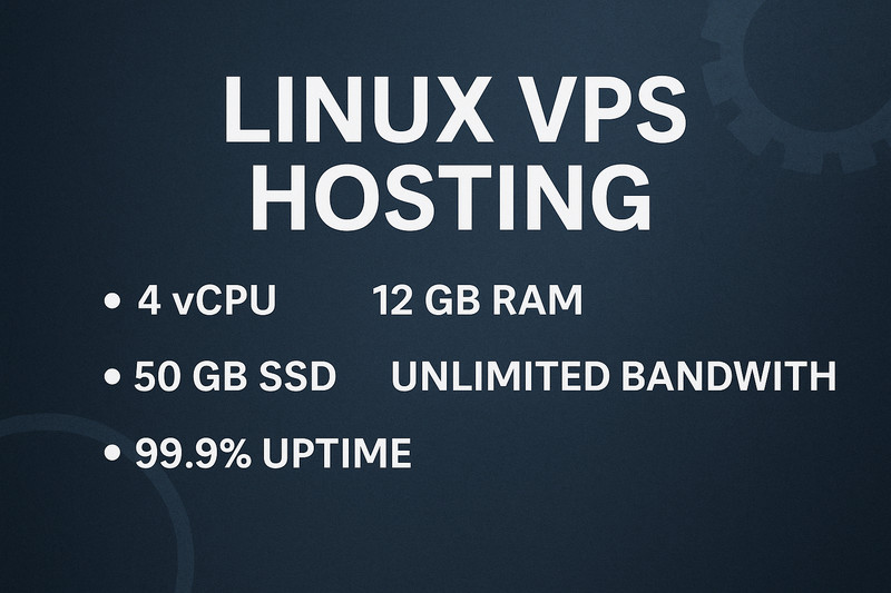Linux VPS Hosting 12GB RAM / 50GB SSD / 4 vCPU – Unlimited Bandwidth / 12 months