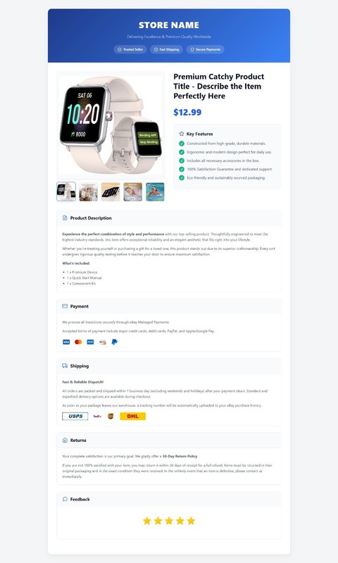 Custom 2026 eBay Storefront HTML listing template design gallery