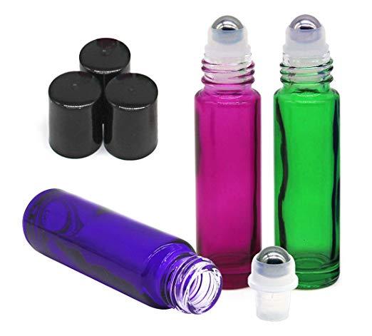 6 colored Stainless Steel Metal Roll on Glass Bottles Roller Ball 10ml gallery