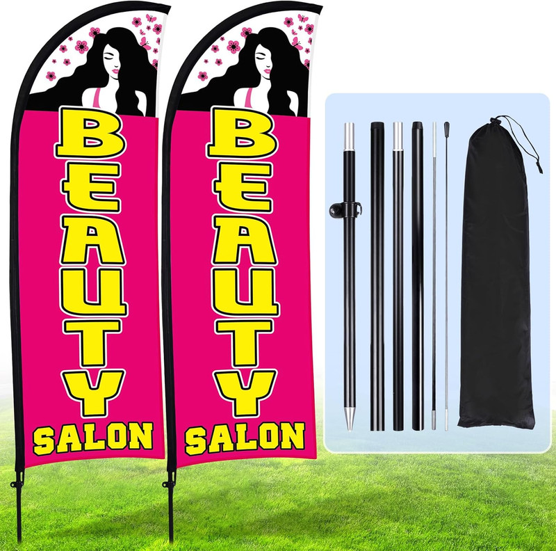 2 Sets Beauty Salon Feather Flag Banner for Business 7Ft Advertising Beauty Salo