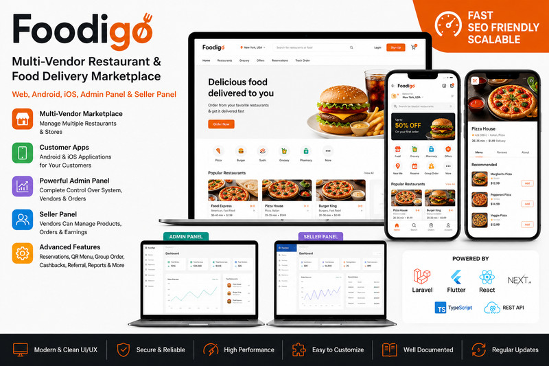Foodigo Multi-Vendor Flutter Food Delivery Marketplace | Android, iOS, & Website