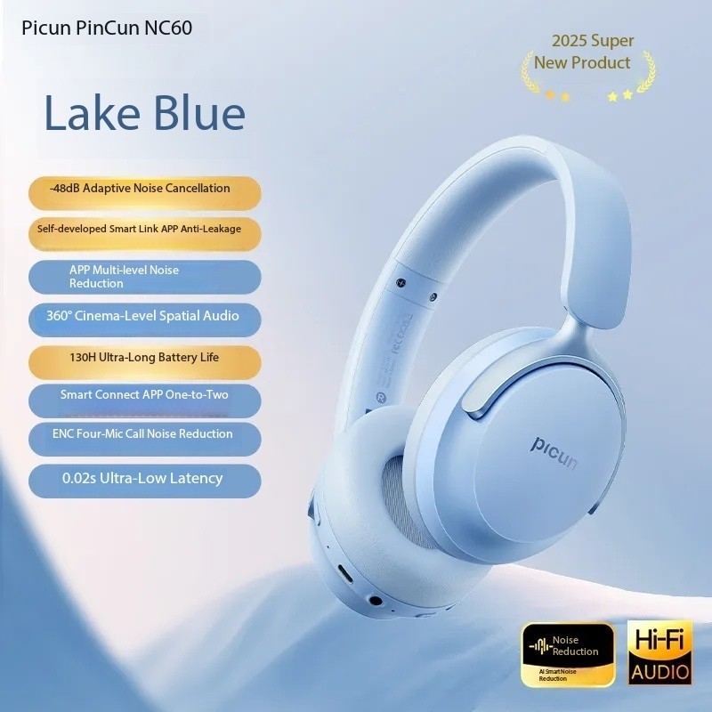 Pinsen NC60 Over-Ear Bluetooth Headphones with Active Noise Cancellation gallery