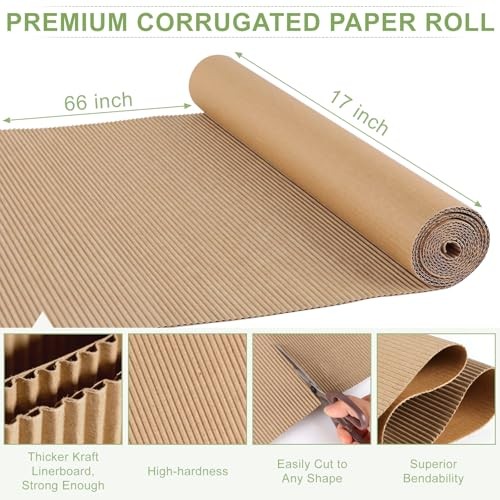 Corrugated Cardboard Roll 66 x 17 Inch Thick Paper for Shipping Packing DIY Craf gallery