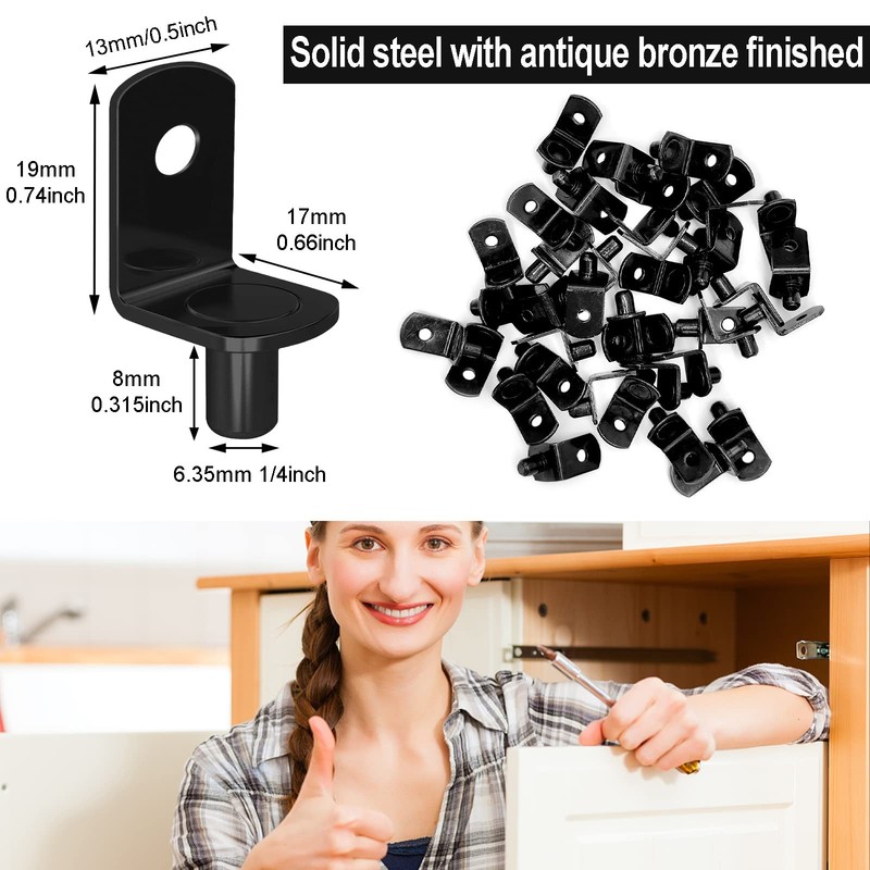 40 Pcs Shelf Pins Pegs,1/4 Inch L-Shaped Support 1/4 Inch, Black gallery