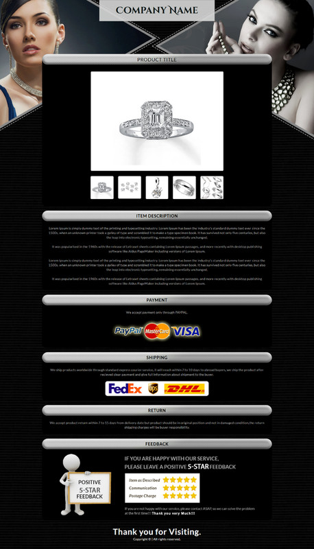 eBay Templates, eBay Auction Mobile Responsive html Templates 2019 for Jewelry