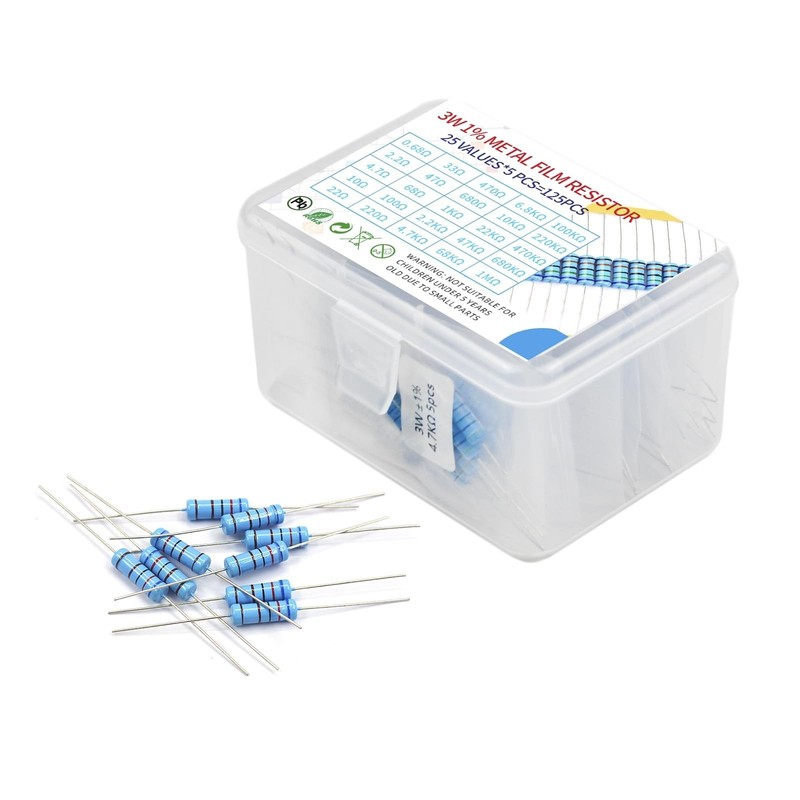 3W 125pcs 25 Value 0.68R-1MR Ω Ohm ±1% Tolerance 0.01 Metal Film Resis