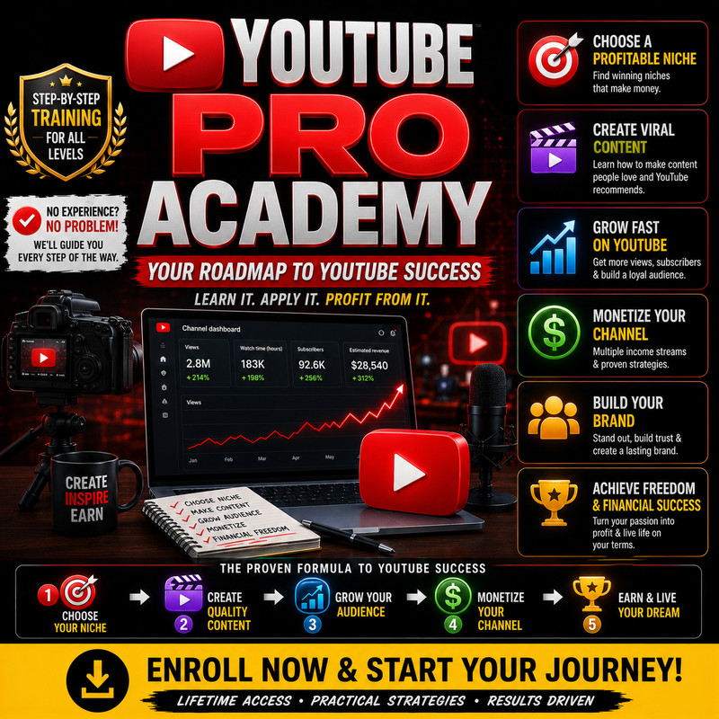YouTube Pro Academy Success Blueprint Monetization Course Digital Download