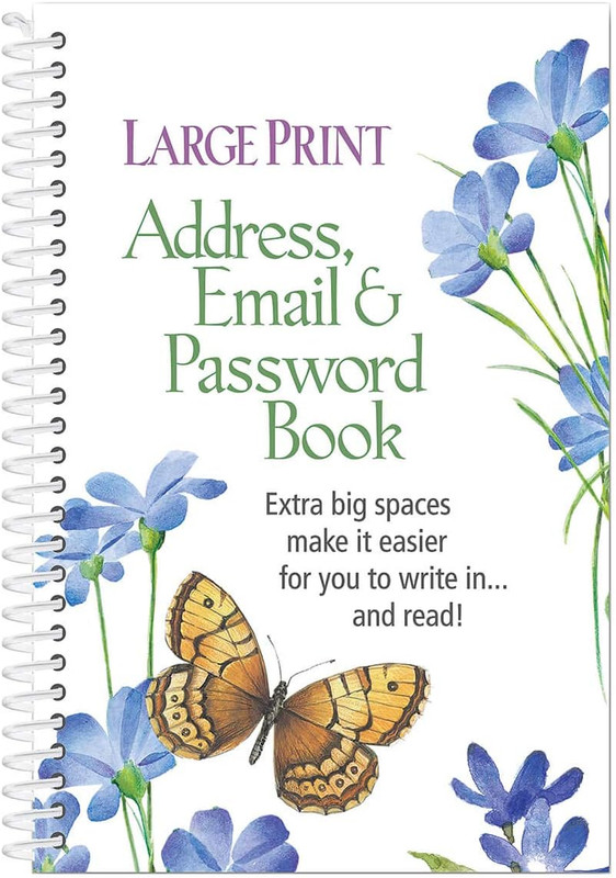 Large Print Address, Email & Password Book, Easy to Read, Spiral Bound Design, P