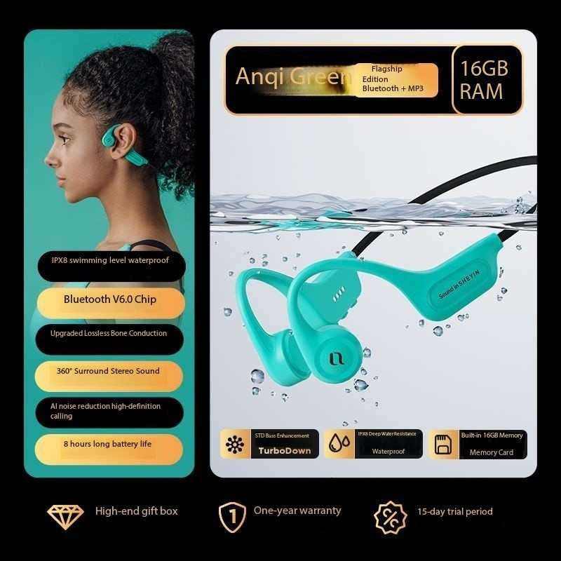 SHEYIN X15 headphones, sports cycling, 8-level waterproof, 16G memory gallery
