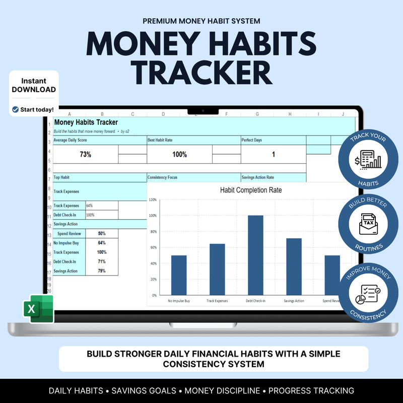 Money Habits Tracker Spreadsheet | Habit Tracker, Financial Goals Planner