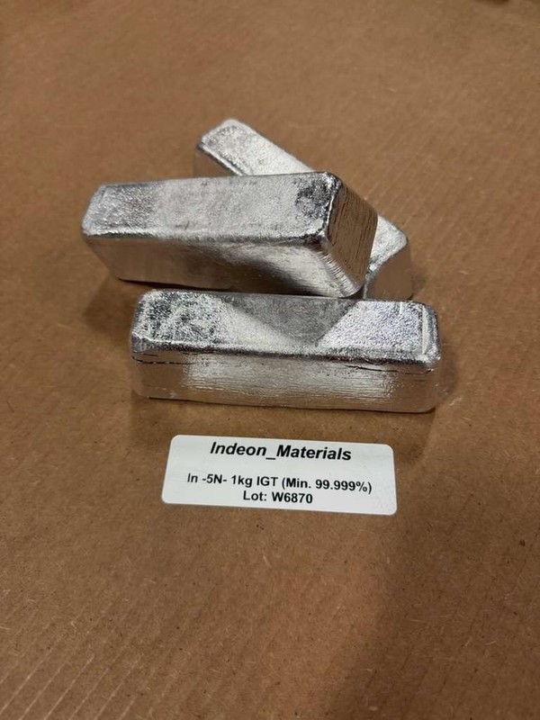 Indium Metal Bar Ingot 99.999% 5N Pure 1000g (appox. 1 kg./2.2 lbs)