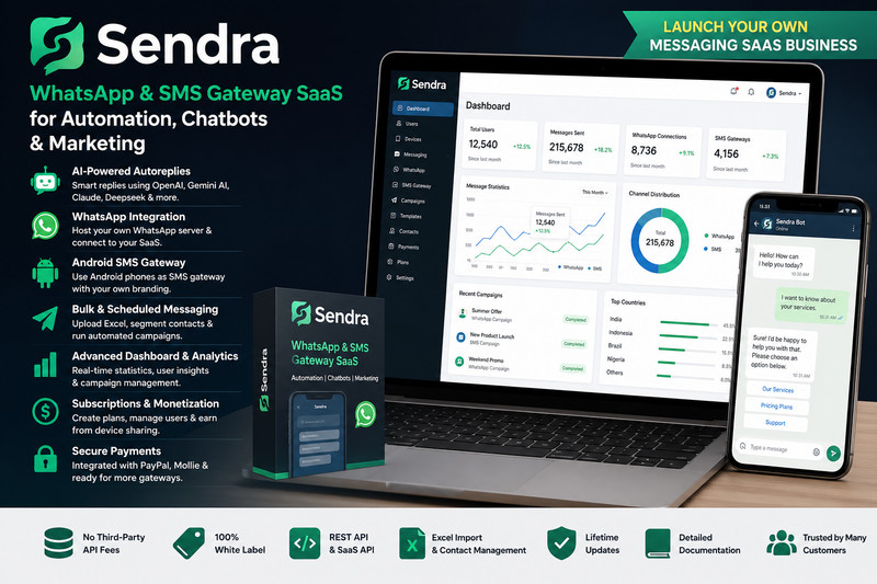 Sendra – WhatsApp & SMS Gateway Marketing Platform | AI Chatbot, Bulk Messaging