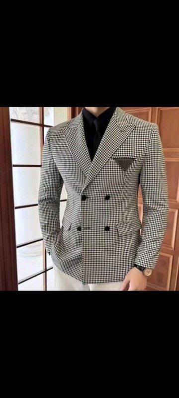 Men’s Suits Classical Houndstooth Double-Breasted Blazle Blazers Men Slim Casual