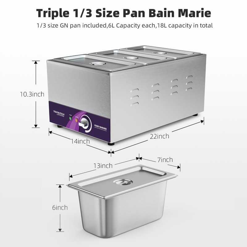 ETL Listed 3-Pan 18L Commercial Food Warmer with Non-Leakage Stretch-Forming ... gallery