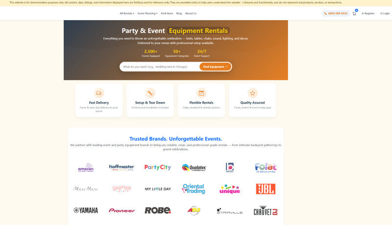 Party& Event Equipment Rental Website