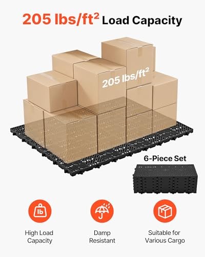 VEVOR Plastic Pallets 6 Pcs Nestable Storage Pad 23.6x11.8x1.2 Black Waterproof gallery